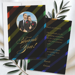 Tarjeta De Agradecimiento Boda de hombres gays elegante foto de arcoíris