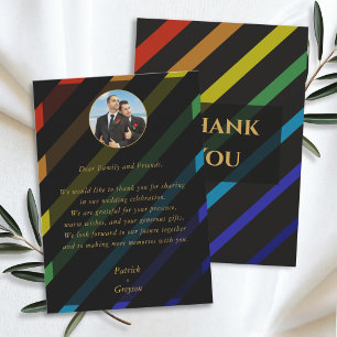 Tarjeta De Agradecimiento Boda de hombres gays elegante foto de arcoíris