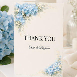 Tarjeta De Agradecimiento Boda de Hortensia Azul Polvorienta de Lujo