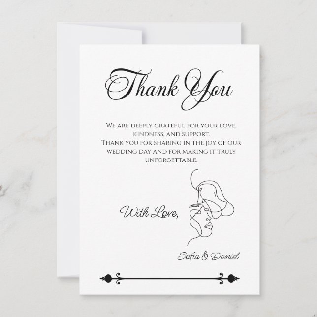 Tarjeta De Agradecimiento Boda de ilustracion de Pareja de Arte de Línea min (Anverso)