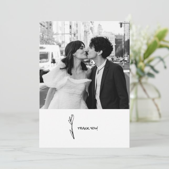 Tarjeta De Agradecimiento Boda de Ilustraciones Doodle en blanco y negro (Anverso de pie)