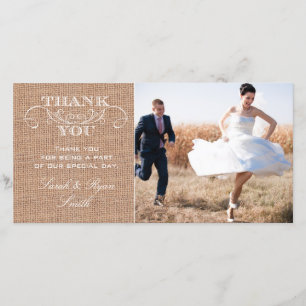 Tarjeta De Agradecimiento Boda de impresión de Burlap Rústico Foto Gracias C