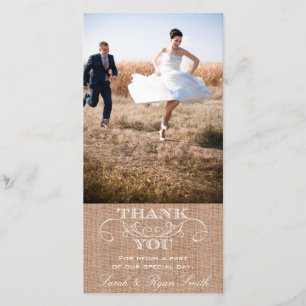Tarjeta De Agradecimiento Boda de impresión de Burlap Rústico Gracias Cartas