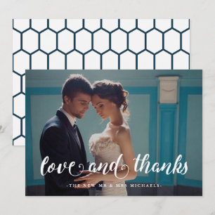 Tarjeta De Agradecimiento Boda de impresión geométrica azul gracias foto