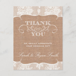 Tarjeta De Agradecimiento Boda de impresión y encaje Burlarp Gracias Cartas