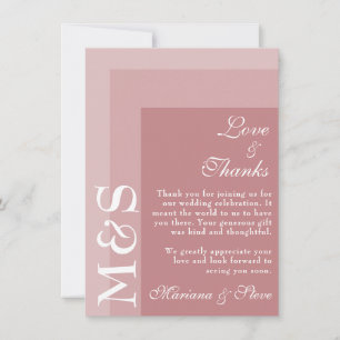 Tarjeta De Agradecimiento Boda de iniciales modernas rosa polvoriento
