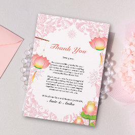 Tarjeta De Agradecimiento Boda de inspiración india con velas de Lotus rosad