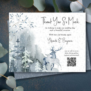 Tarjeta De Agradecimiento Boda de invierno Bosque de nieve y ciervos