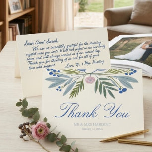 Tarjeta De Agradecimiento Boda de invierno botánico azul