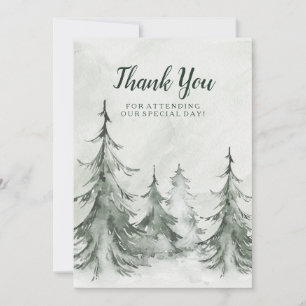 Tarjeta De Agradecimiento Boda de invierno con abetos al acuarela