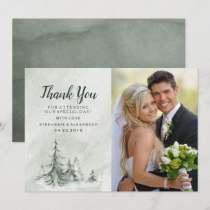 Tarjeta De Agradecimiento Boda de invierno con abetos al acuarela
