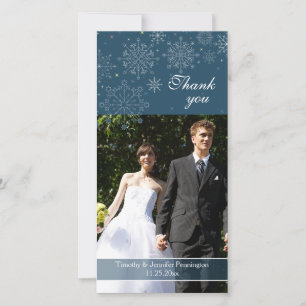 Tarjeta De Agradecimiento Boda de invierno con copos de nieve azul marino gr