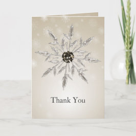 Tarjeta De Agradecimiento boda de invierno con copos de nieve dorados de pla