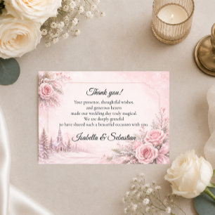 Tarjeta De Agradecimiento Boda de invierno con toque romántico de rubor