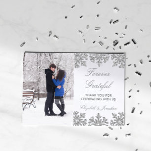 Tarjeta De Agradecimiento Boda de invierno Copo de Nieve Plateado