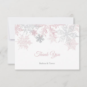 Tarjeta De Agradecimiento Boda de invierno de hojaldre rosa y plateado con p
