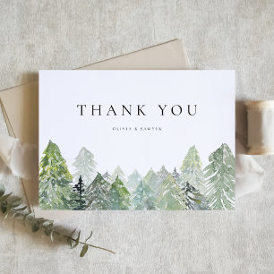 Tarjeta De Agradecimiento Boda de Invierno de la Selva Nevada Evergreen