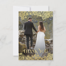 Tarjeta De Agradecimiento Boda De Invierno De Lujo Azul Y Oro Floreciente
