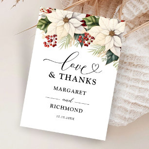 Tarjeta De Agradecimiento Boda de Invierno de Poinsettia Blanca Gracias Cart