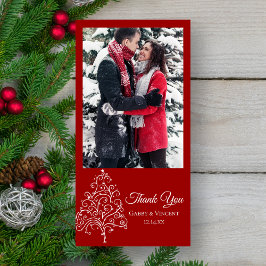 Tarjeta De Agradecimiento Boda de Invierno del Árbol de Navidad Rojo Gracias