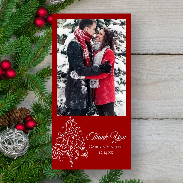 Tarjeta De Agradecimiento Boda de Invierno del Árbol de Navidad Rojo Gracias (Subido por el creador)