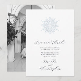 Tarjeta De Agradecimiento Boda de invierno elegante copo de nieve azul hielo