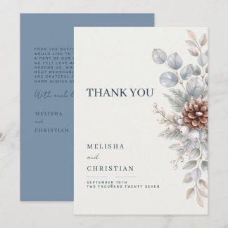 Tarjeta De Agradecimiento Boda de invierno en tonos azul grisáceo | Gracias