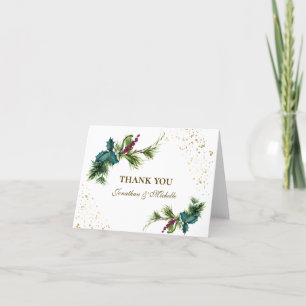 Tarjeta De Agradecimiento Boda de Invierno Evergreen Red Berry para navidade