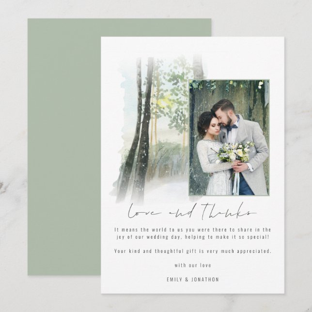 Tarjeta De Agradecimiento Boda de Invierno, foto de Sage Love and Gracias (Anverso / Reverso)