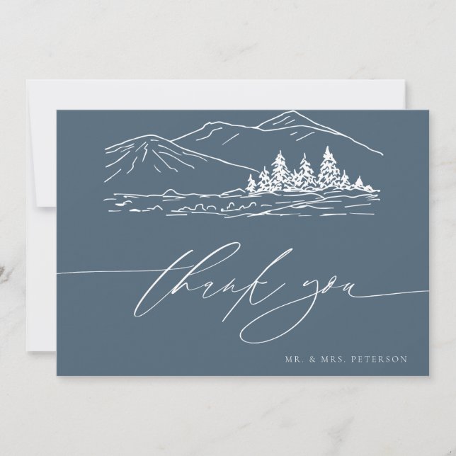 Tarjeta De Agradecimiento Boda de invierno | Montañas Rústicas del Bosque Pi (Anverso)