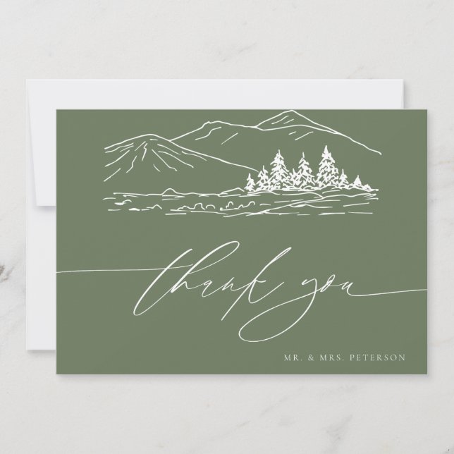 Tarjeta De Agradecimiento Boda de invierno | Montañas Rústicas del Bosque Pi (Anverso)