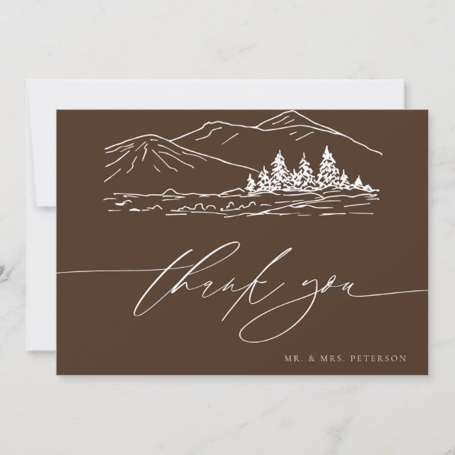 Tarjeta De Agradecimiento Boda de invierno | Montañas Rústicas del Bosque Pi (Anverso)