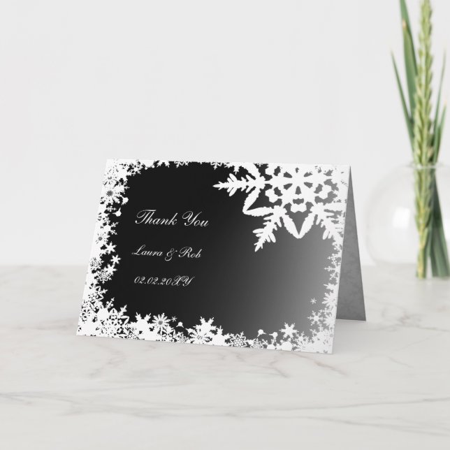 Tarjeta De Agradecimiento boda de invierno negro Gracias (Anverso)