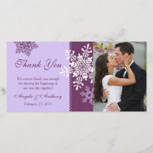 Tarjeta De Agradecimiento Boda de Invierno Purple Snowflake Gracias
