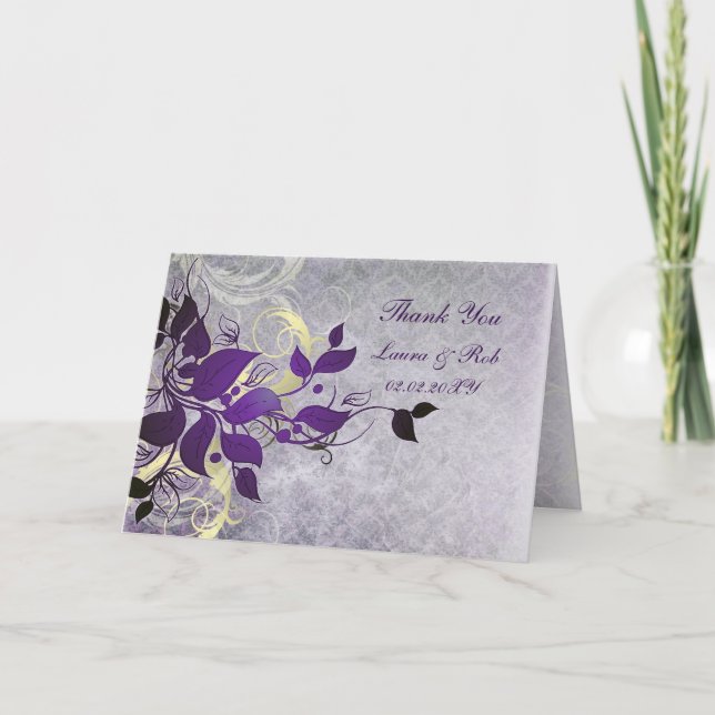 Tarjeta De Agradecimiento boda de invierno púrpura Gracias (Anverso)