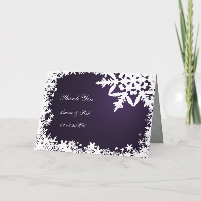 Tarjeta De Agradecimiento boda de invierno púrpura Gracias (Anverso)