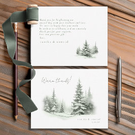 Tarjeta De Agradecimiento Boda de invierno rústica gracias al verde bosque I