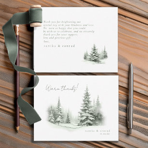 Tarjeta De Agradecimiento Boda de invierno rústica gracias al verde bosque I