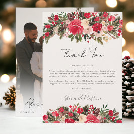 Tarjeta De Agradecimiento Boda de Invierno Rústica Verde Rojo