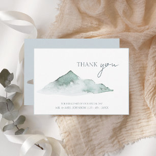 Tarjeta De Agradecimiento Boda de invierno verde de la montaña acuarela
