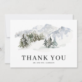 Tarjeta De Agradecimiento Boda de Invierno Watercolor Snowy Forest Woodland