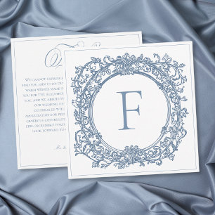 Tarjeta De Agradecimiento Boda de Jardín con Cresta Azul Elegante Vintage