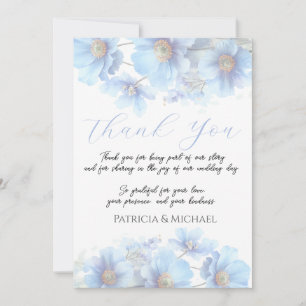 Tarjeta De Agradecimiento Boda de jardín con flores de amapola azul suave de