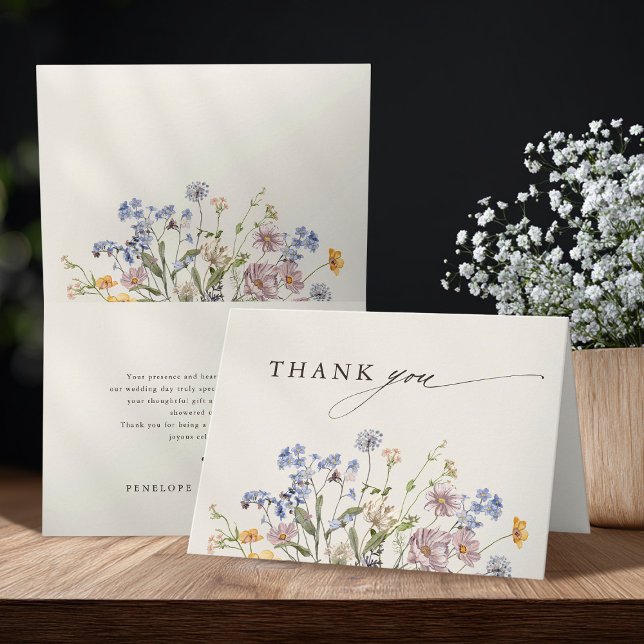 Tarjeta De Agradecimiento Boda de jardín de flores silvestres de primavera c (Colorful Spring Wildflower Meadow Garden Wedding Thank You Card)
