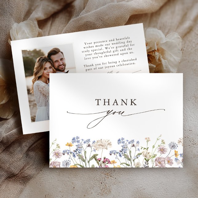 Tarjeta De Agradecimiento Boda de jardín de flores silvestres de primavera c (Colorful Spring Wildflower Meadow Garden Wedding Thank You Card)