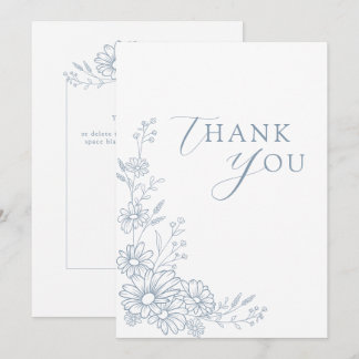 Tarjeta De Agradecimiento Boda de jardín de margaritas botánicas azul polvor