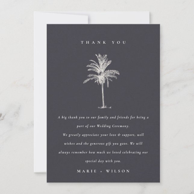 Tarjeta De Agradecimiento Boda de Kraft de la Marina Rusa Tropical Palm Tree (Anverso)