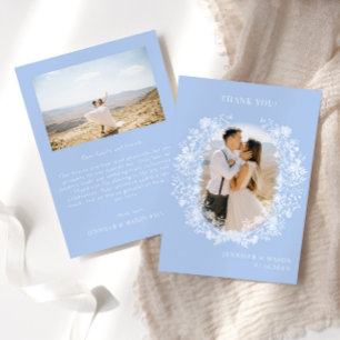 Tarjeta De Agradecimiento Boda de la corona floral blanca azul