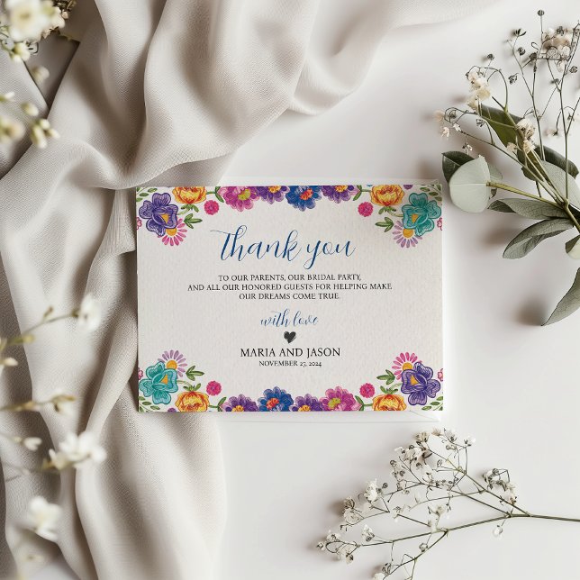 Tarjeta De Agradecimiento Boda de la Fiesta Botánica Floral Mexicana (Mexican Colorful Floral Botanical Fiesta Wedding Thank You Card)