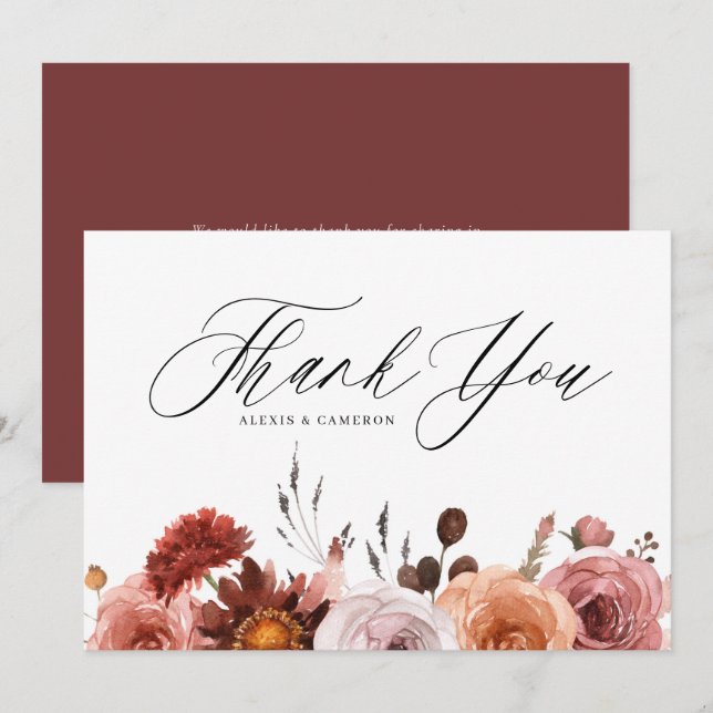 Tarjeta De Agradecimiento Boda de la flor de la cascada Boho (Anverso / Reverso)